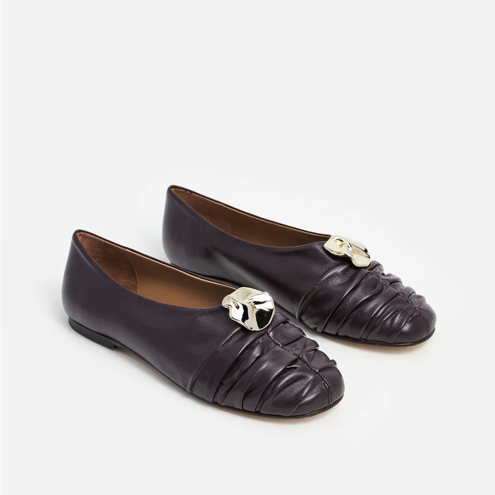 Flattered Barbro Burgundy Leather Ruched flats